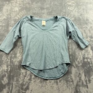 Self Esteem Shirt Womens Small Teal Green Striped Stretch 3/4 Sleeve Tee Top